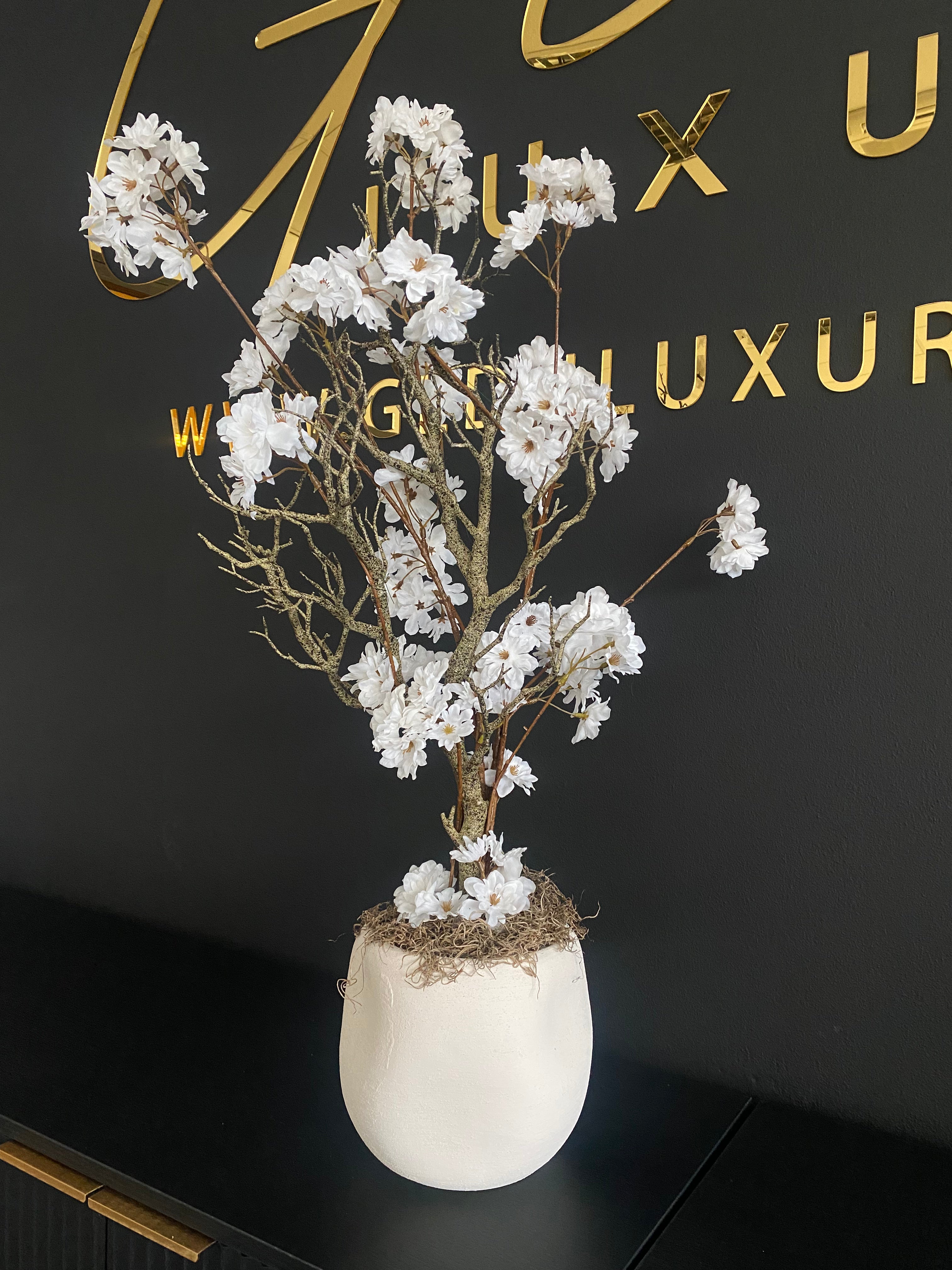 Luxe Witte Zijden Bloesemboom met Pot – Japandi Style | 85 cm