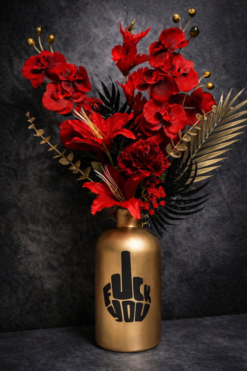 Luxe Kunstbloemstuk Rood & Goud 65 cm