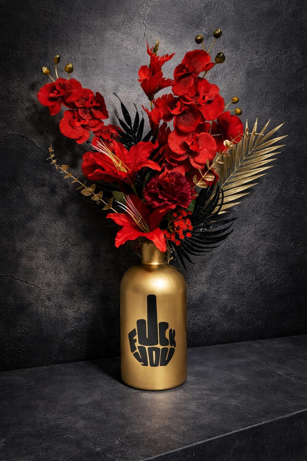 Luxe Kunstbloemstuk Rood & Goud 65 cm