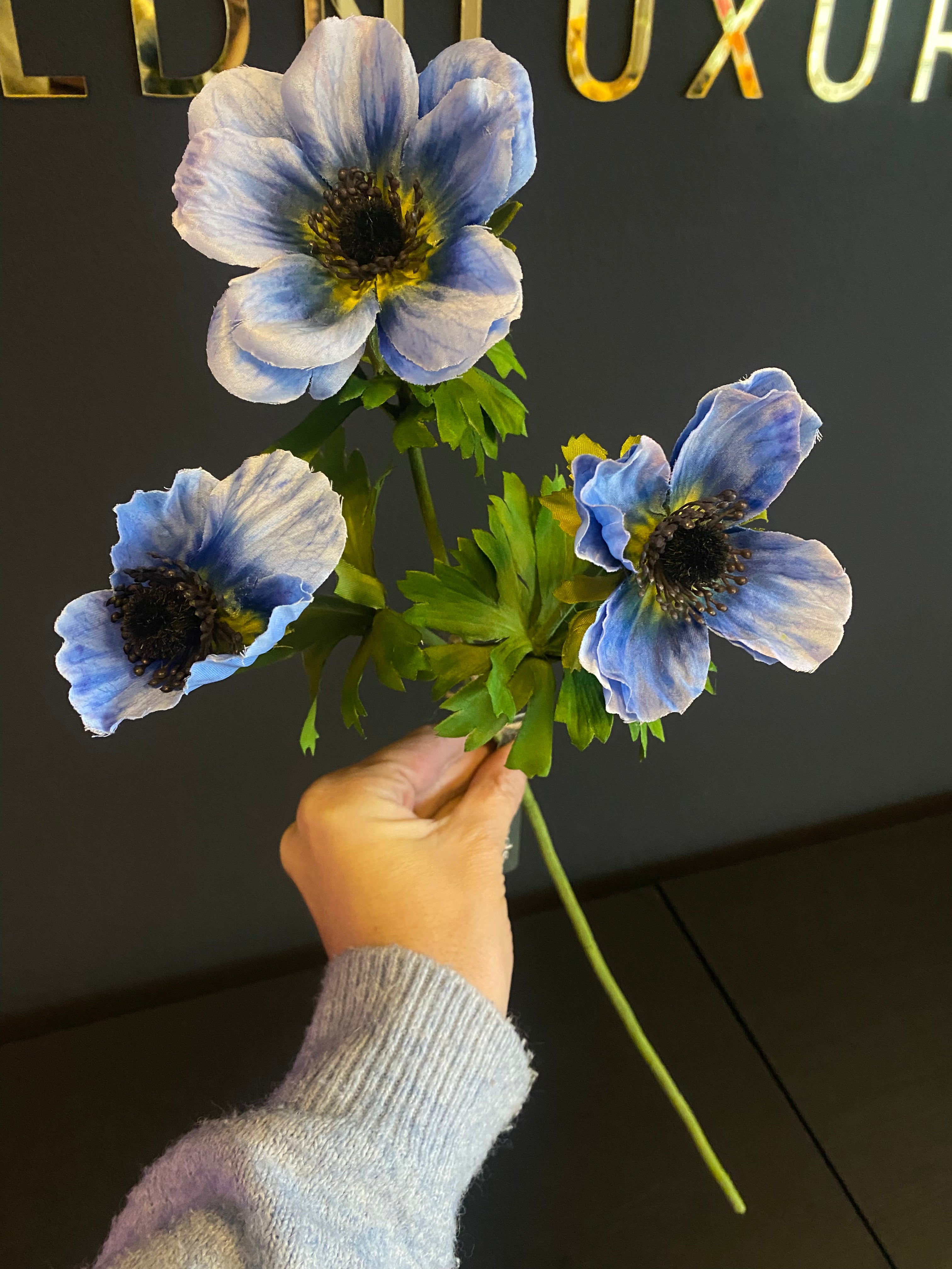 Artificial flower Anemone double 56 cm blue