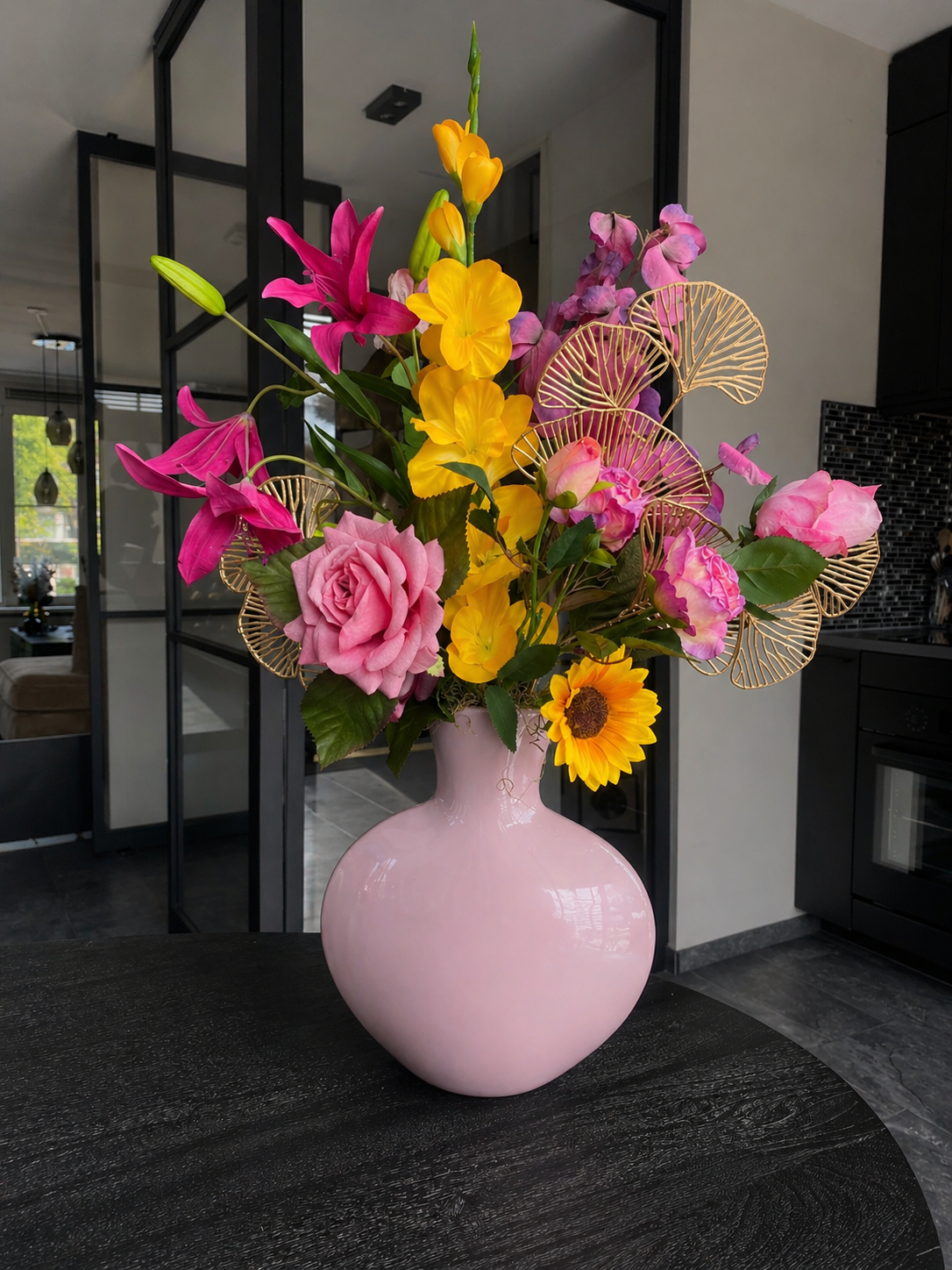 Luxe Zijden Bloemstuk Roze & Goud