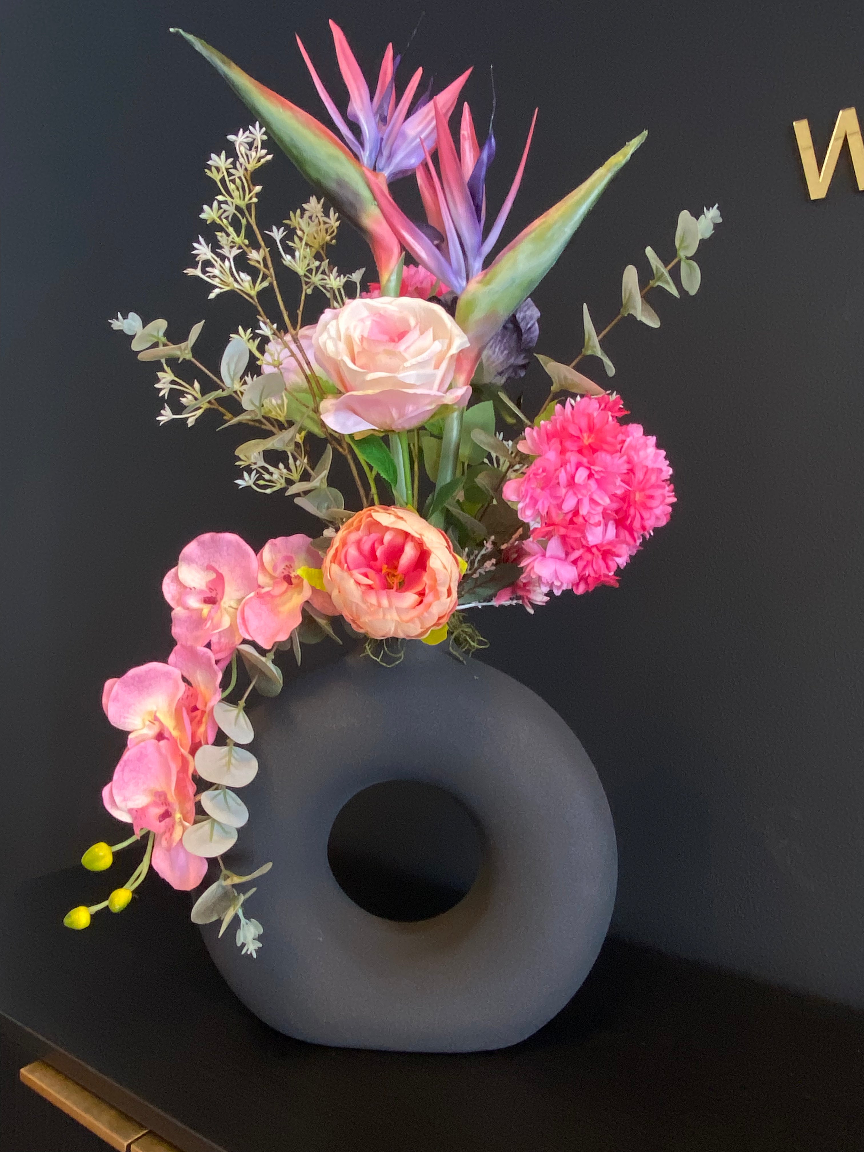 Tropisch Luxe Kunstbloemstuk Roze Orchidee &amp; Paradijsvogelbloem – Versie 2 | 70cm
